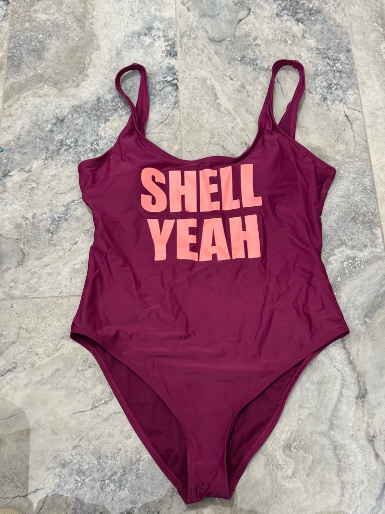 California Waves Berry One-Piece Swimsuit With Coral Lettering
